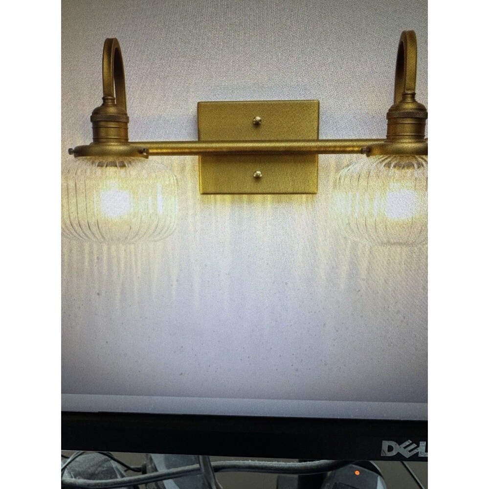 Vintage 2-Light Ribbed Glass Wall Sconce, Black Brass Finish for Any Roomlocbrc